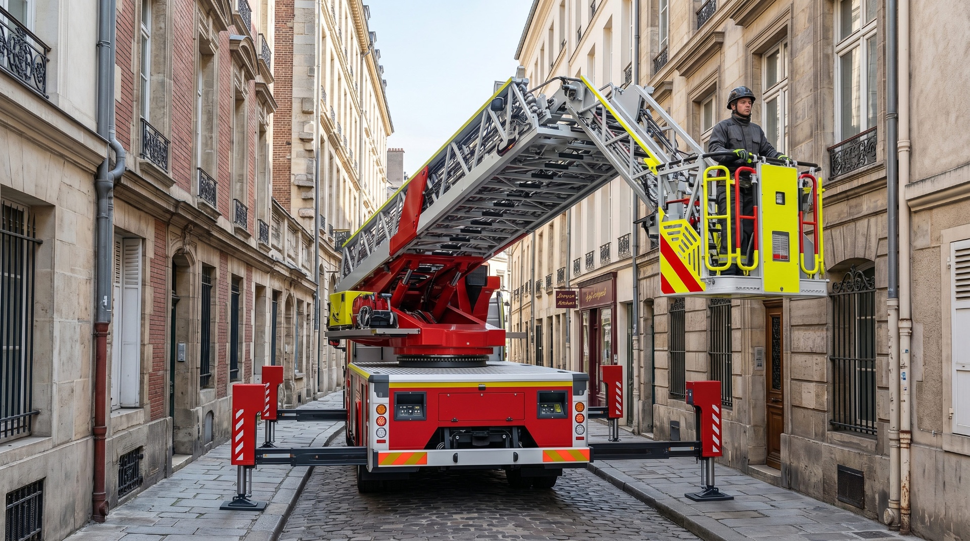 Aerial apparatus deployed in a tight historic European street